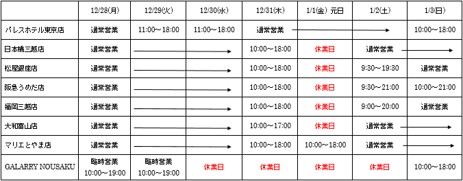 年末年始休業